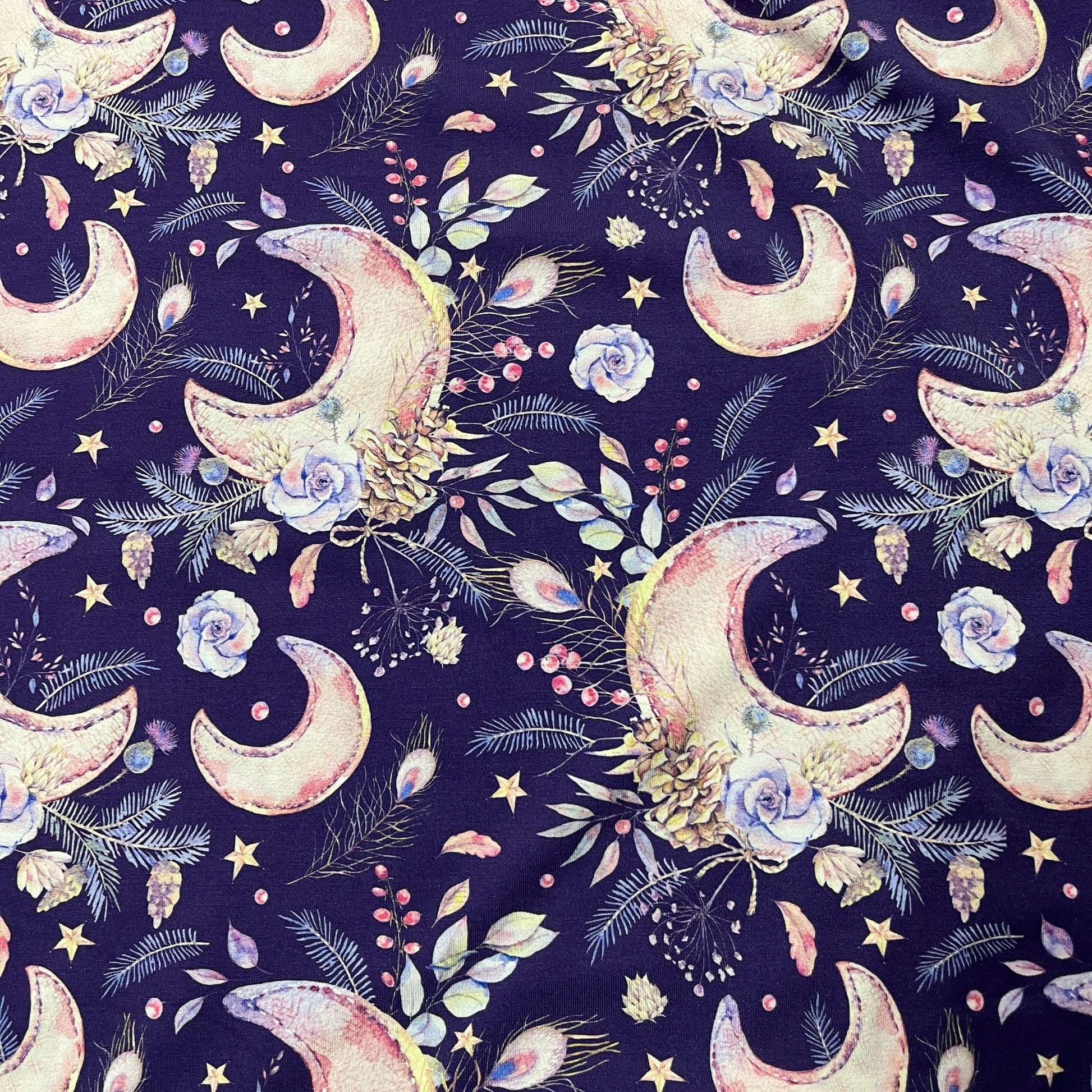 Floral Moons on Bamboo/Spandex Jersey Fabric - Nature's Fabrics