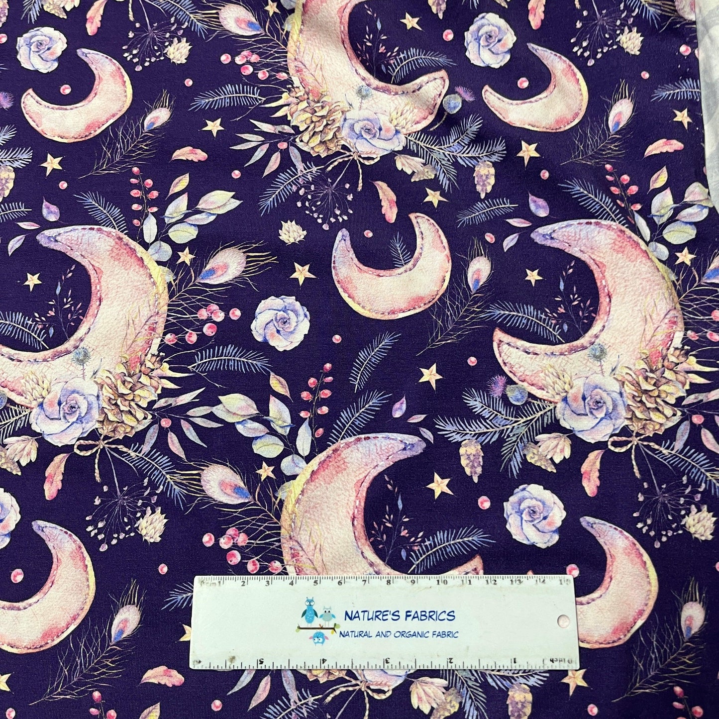 Floral Moons on Bamboo/Spandex Jersey Fabric - Nature's Fabrics