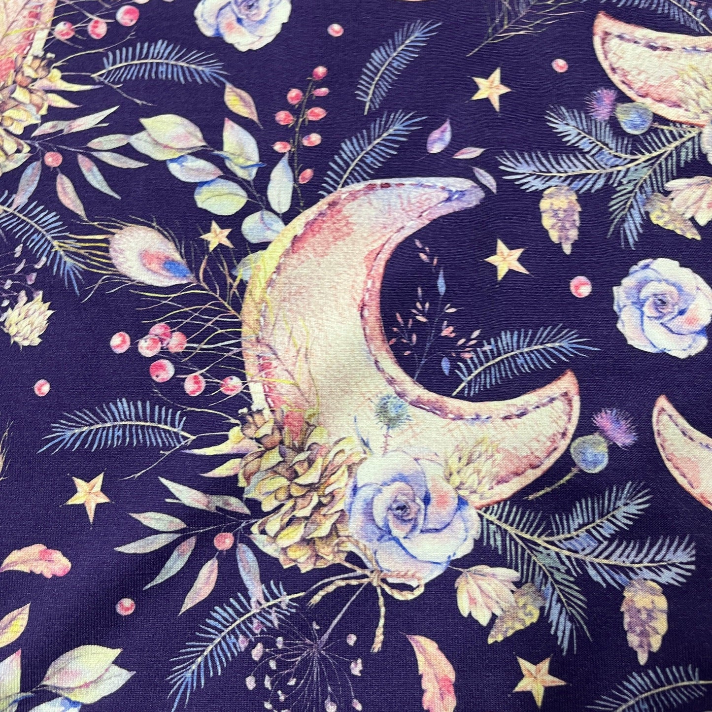 Floral Moons on Bamboo/Spandex Jersey Fabric - Nature's Fabrics