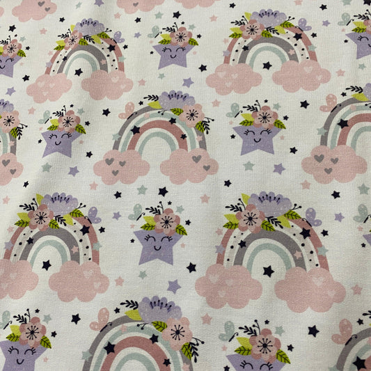 Flowers and Rainbows on Bamboo Stretch French Terry Fabric - Nature's Fabrics