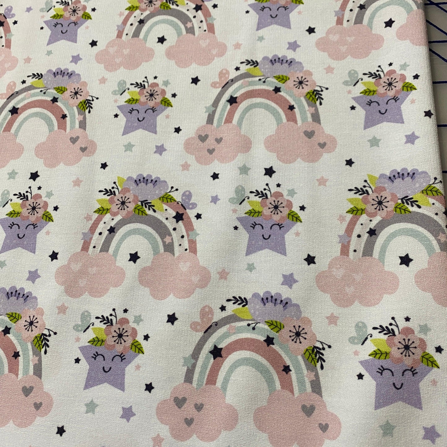 Flowers and Rainbows on Bamboo Stretch French Terry Fabric - Nature's Fabrics
