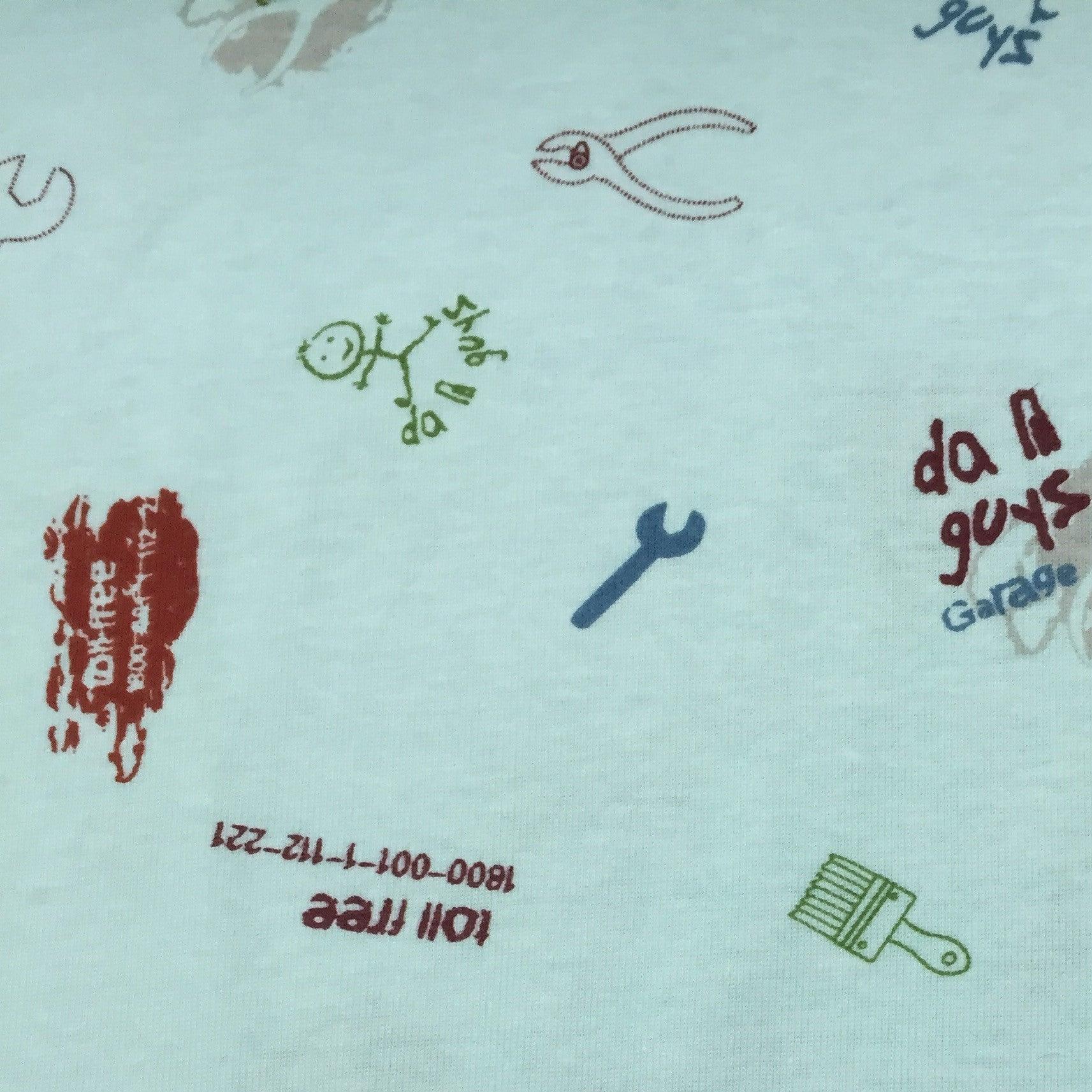 Garage Tools on Light Blue Cotton Rib Knit Fabric - Nature's Fabrics