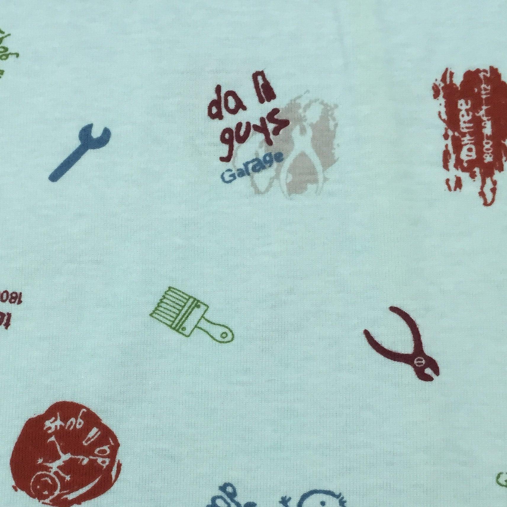 Garage Tools on Light Blue Cotton Rib Knit Fabric - Nature's Fabrics