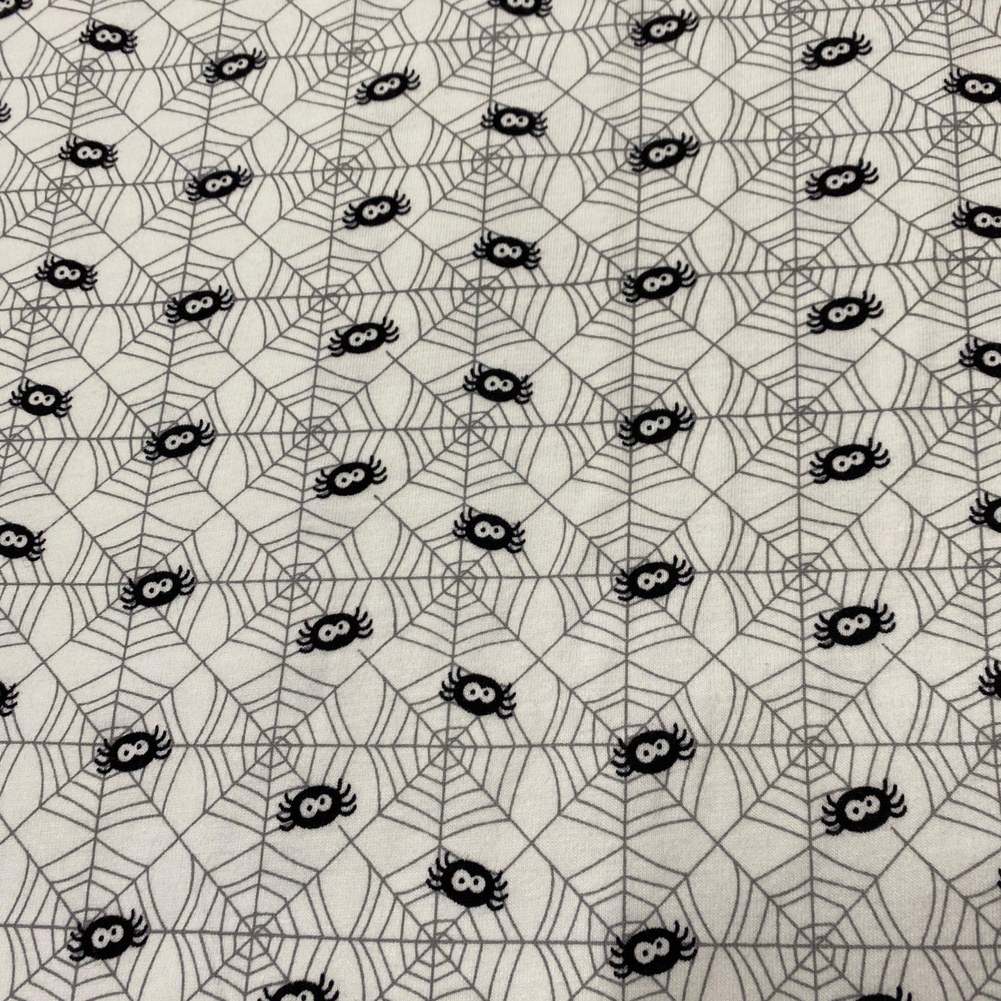 Ghouls Spider on White Cotton/Spandex Jersey Fabric - Nature's Fabrics