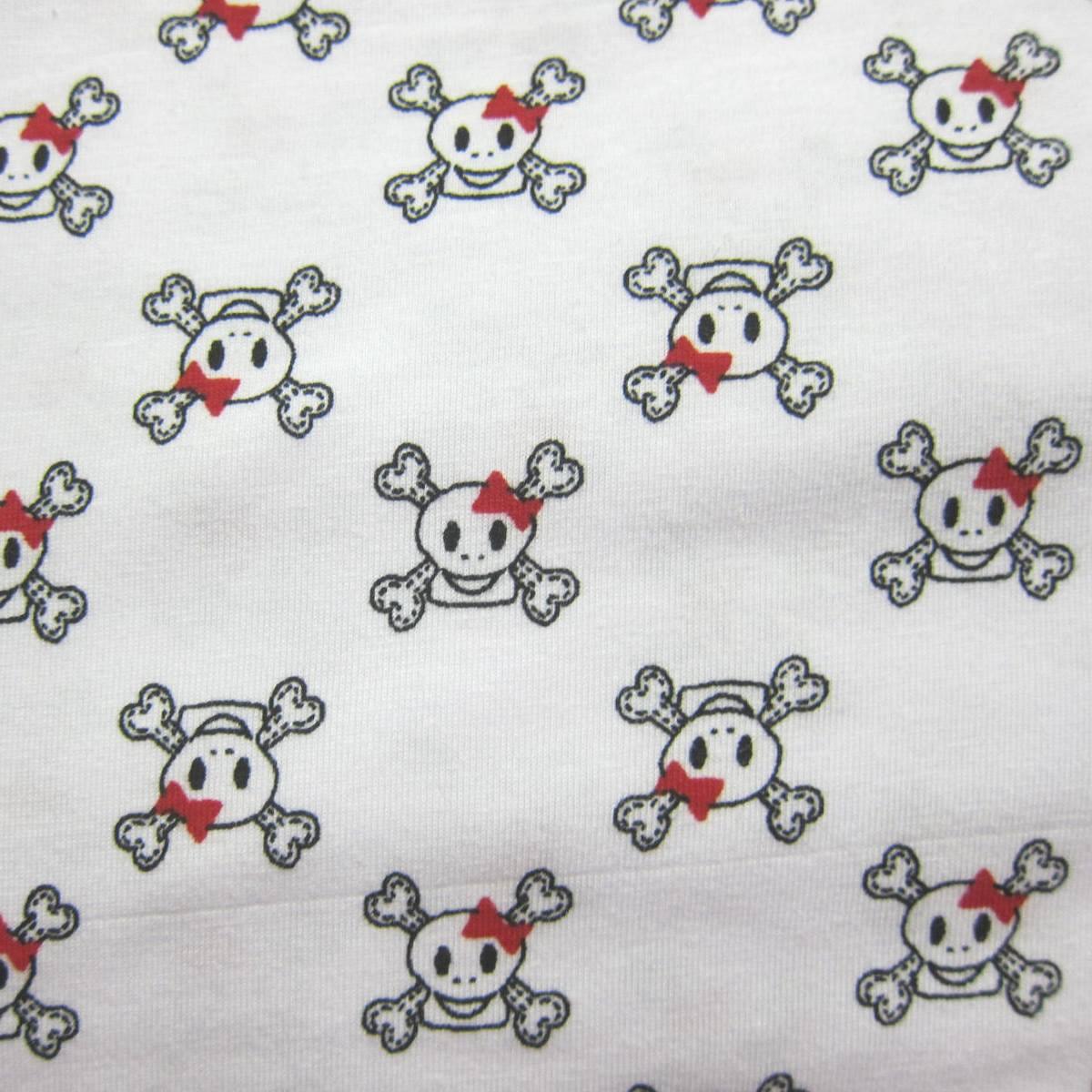 Girlie Skulls on White Cotton/Spandex Jersey Fabric - Nature's Fabrics