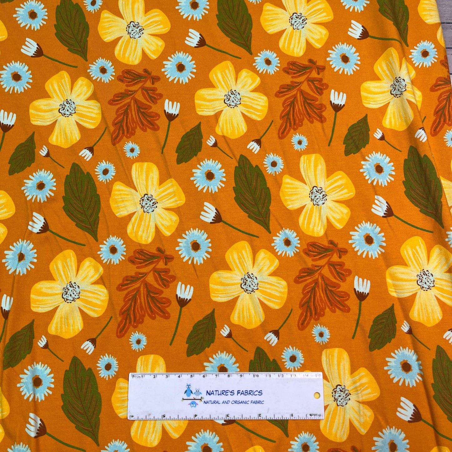 Gold and Bali Floral on Bamboo/Spandex Jersey Fabric - Nature's Fabrics