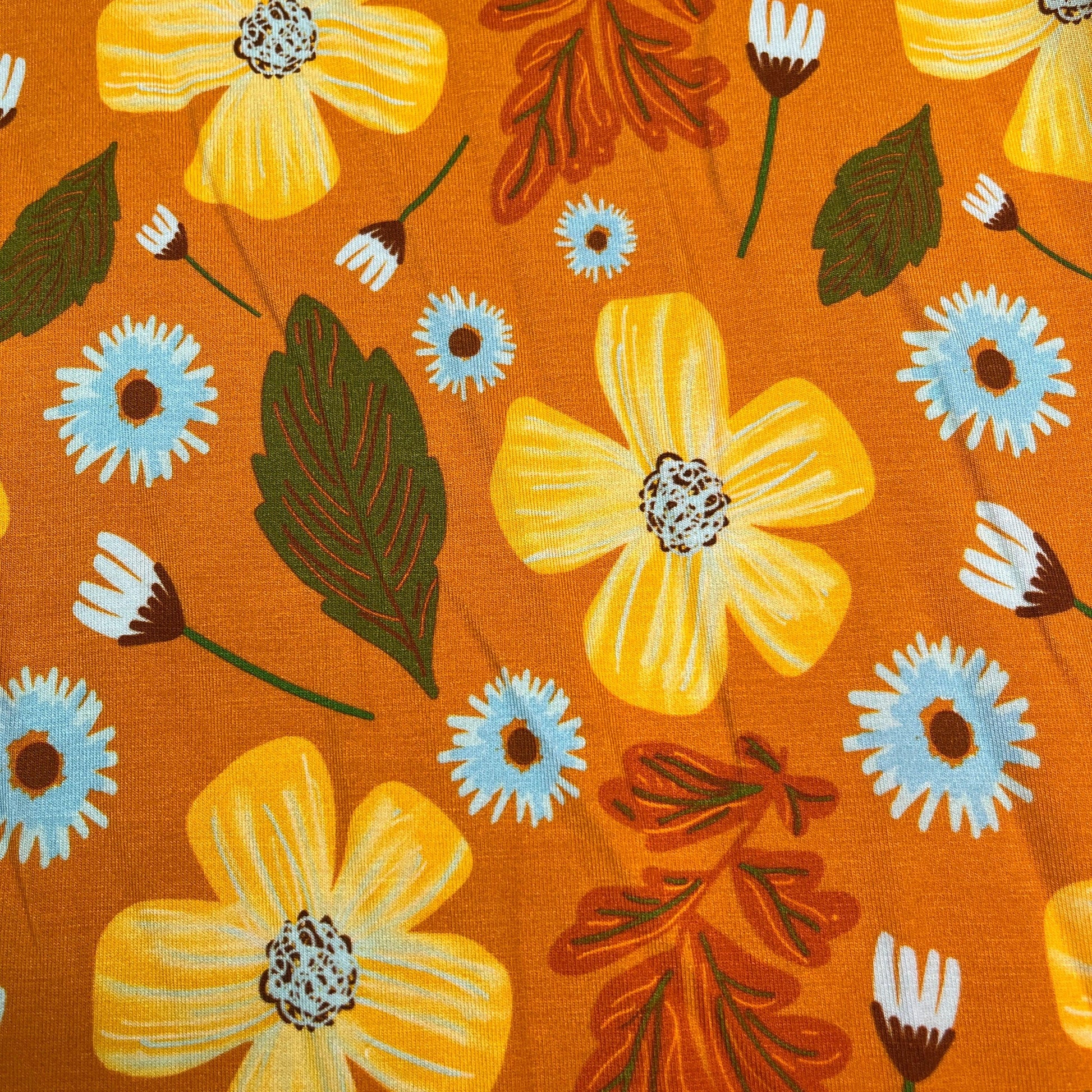 Gold and Bali Floral on Bamboo/Spandex Jersey Fabric - Nature's Fabrics