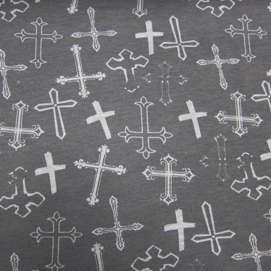 Gray Crosses on Black Cotton/Spandex Jersey