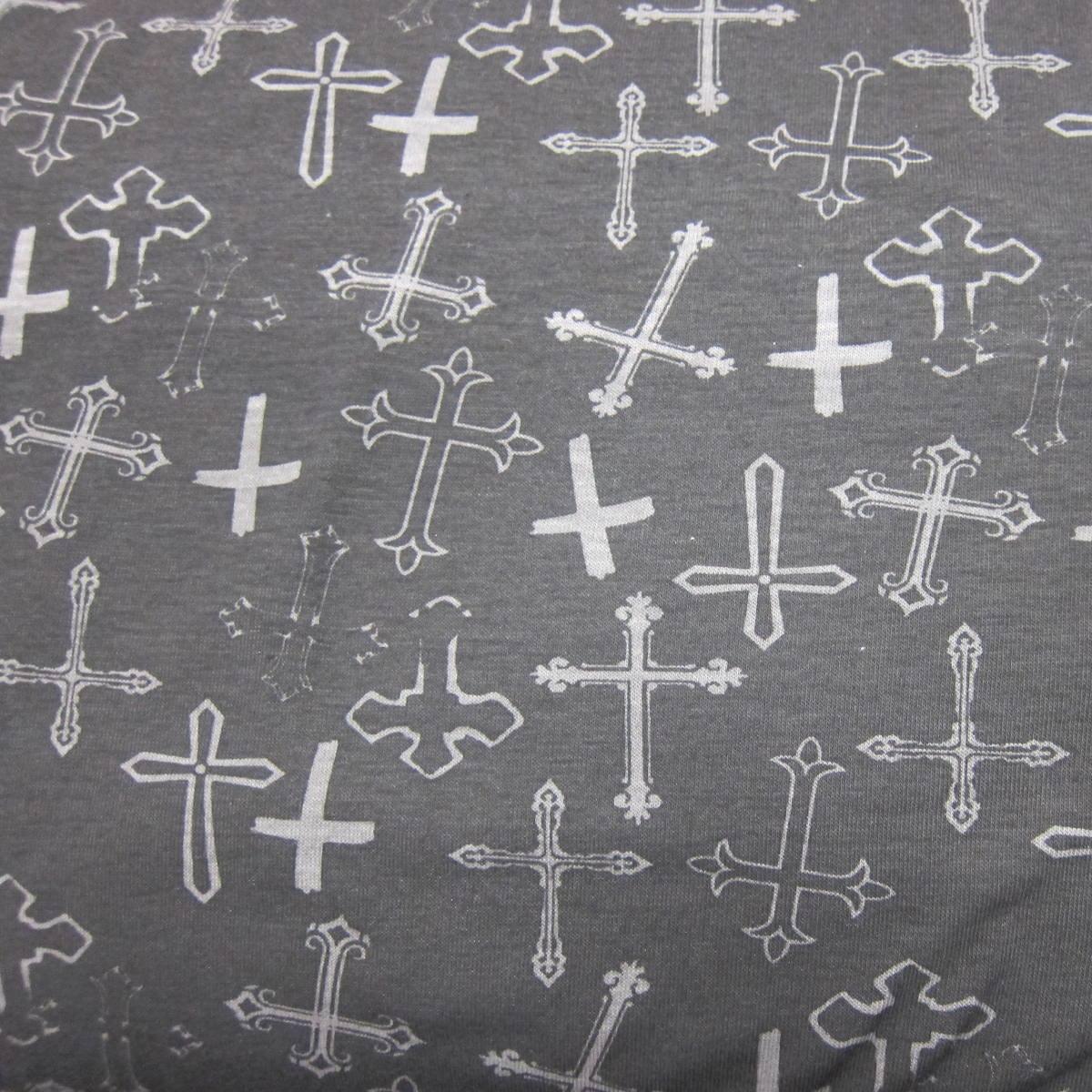 Gray Crosses on Black Cotton/Spandex Jersey