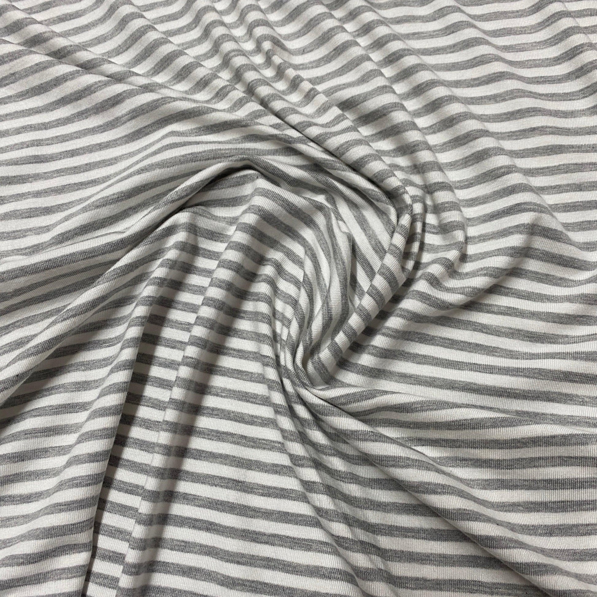 Gray Heather and White 4mm Stripes on Bamboo/Spandex Jersey Fabric - Nature's Fabrics
