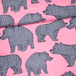 Gray Ursa on Light Pink Organic Cotton/Spandex Jersey Fabric - Nature's Fabrics