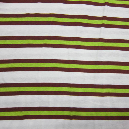 Green and Brown Stripe on White Cotton Jersey