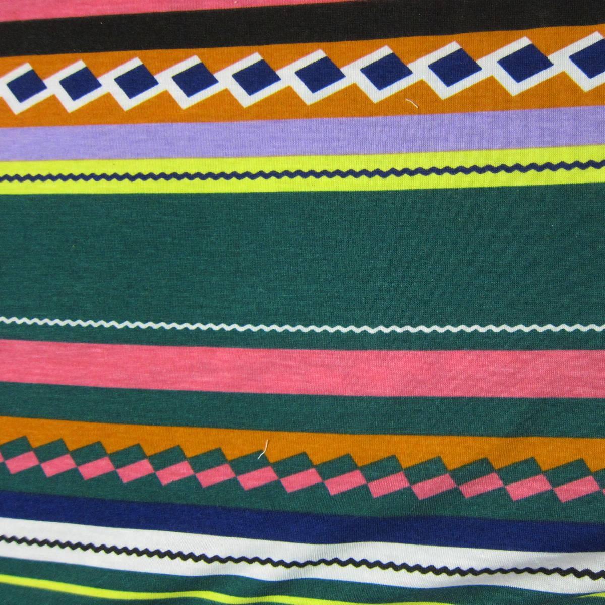 Green and Pink Aztec on Cotton/Spandex Jersey Fabric - Nature's Fabrics