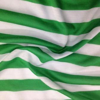 Green and White 3/4" Stripes on Cotton/Poly Jersey