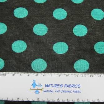 Green Dots on Black Cotton/Poly Jersey Fabric - Nature's Fabrics