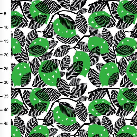 Green Lemons on Organic Cotton/Spandex Jersey Fabric - Nature's Fabrics