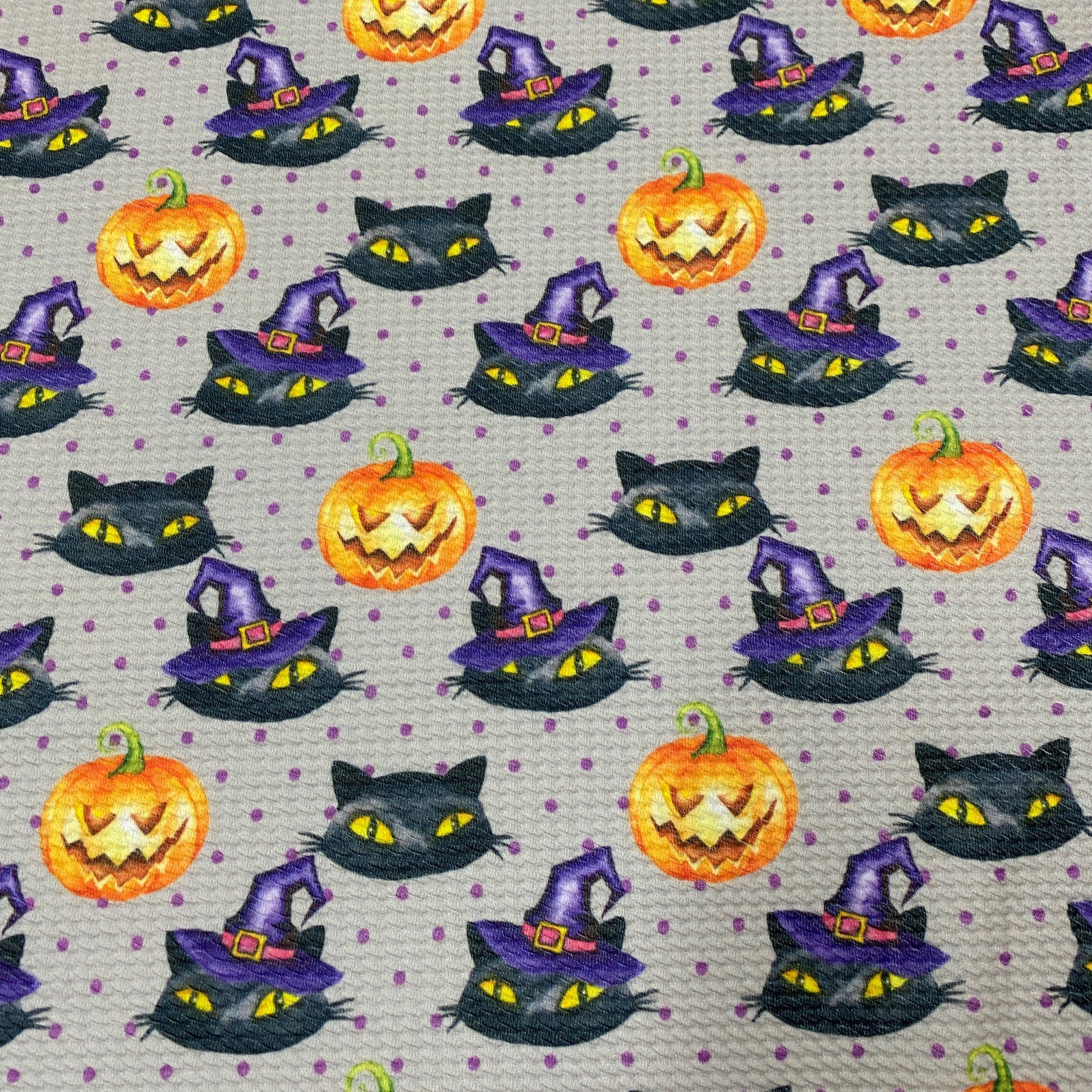 Halloween Cats on Gray Bullet Knit - Nature's Fabrics