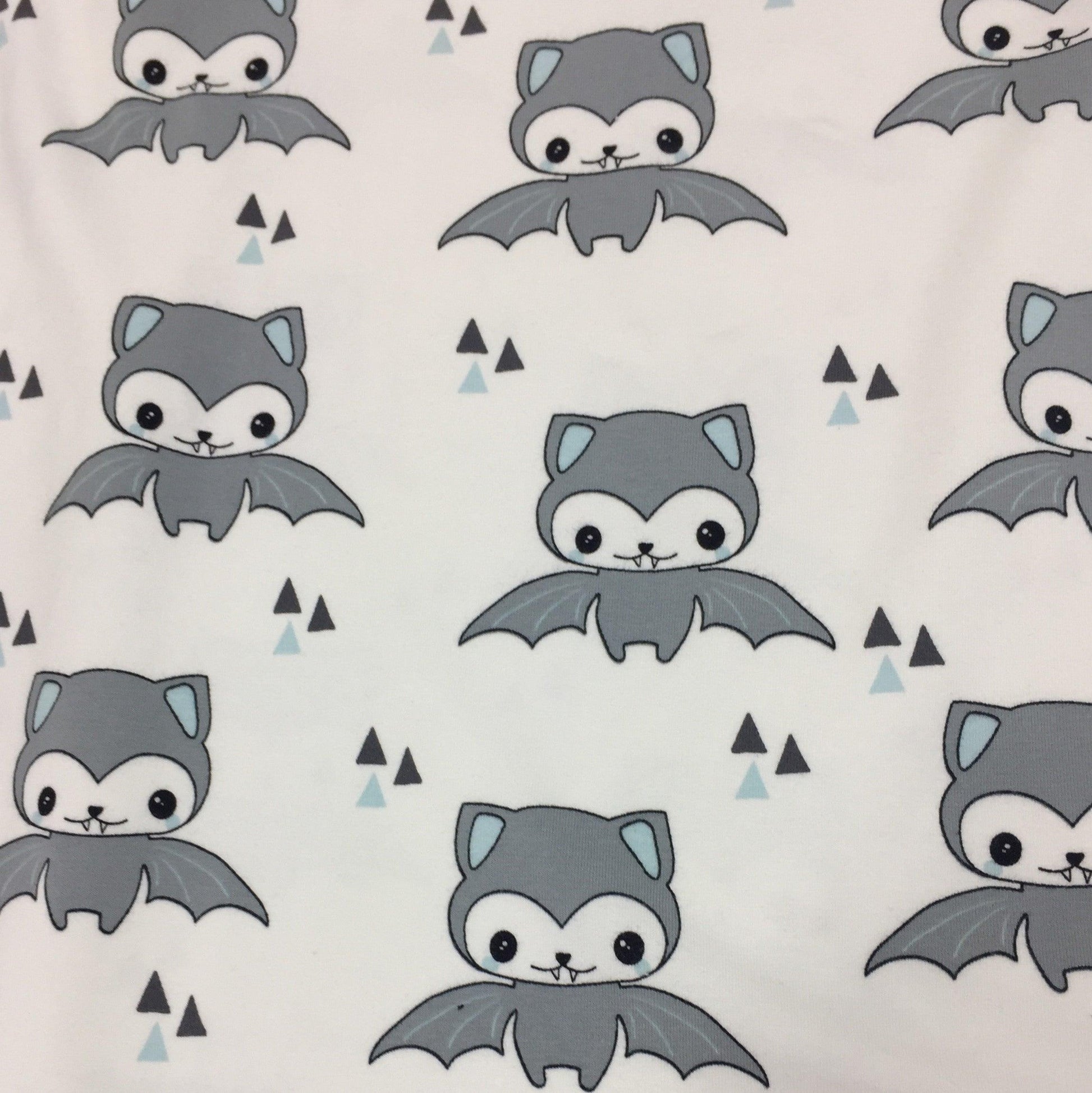 Happy Bats with Blue on White Organic Cotton/Spandex Jersey