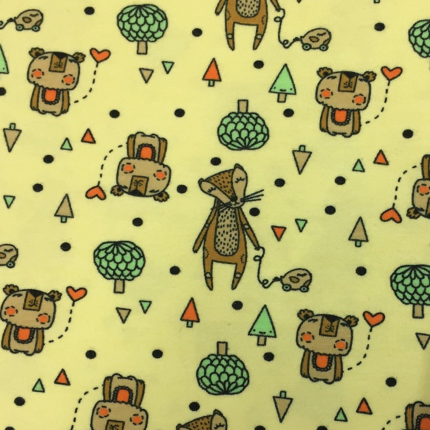Happy Forest Animals on Yellow Organic Cotton/Spandex Jersey