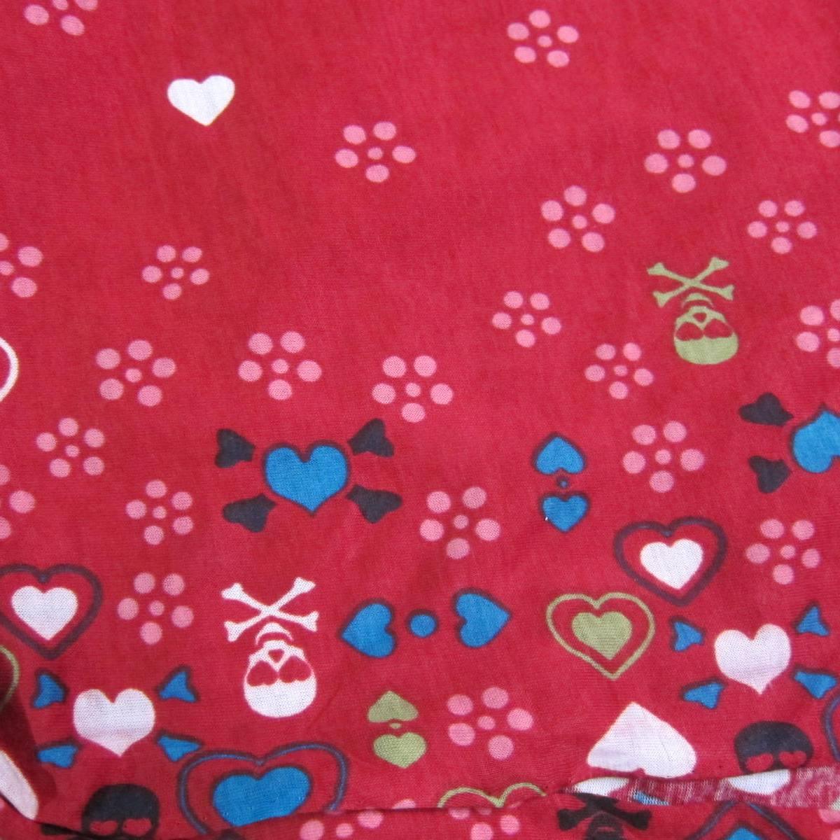 Hearts and Skulls Border Print on Red Cotton Jersey
