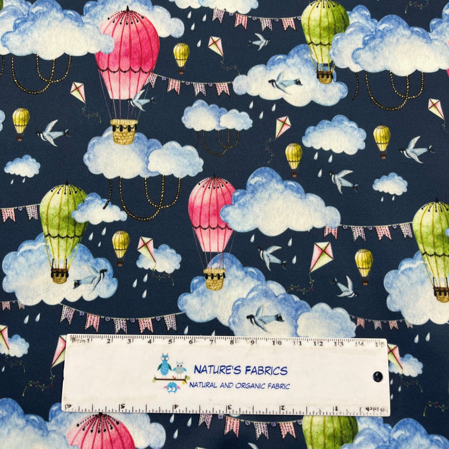 Hot Air Balloons on Navy 1 mil PUL Fabric - Made in the USA - Nature's Fabrics