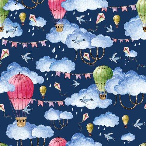 Hot Air Balloons on Navy 1 mil PUL Fabric - Made in the USA - Nature's Fabrics