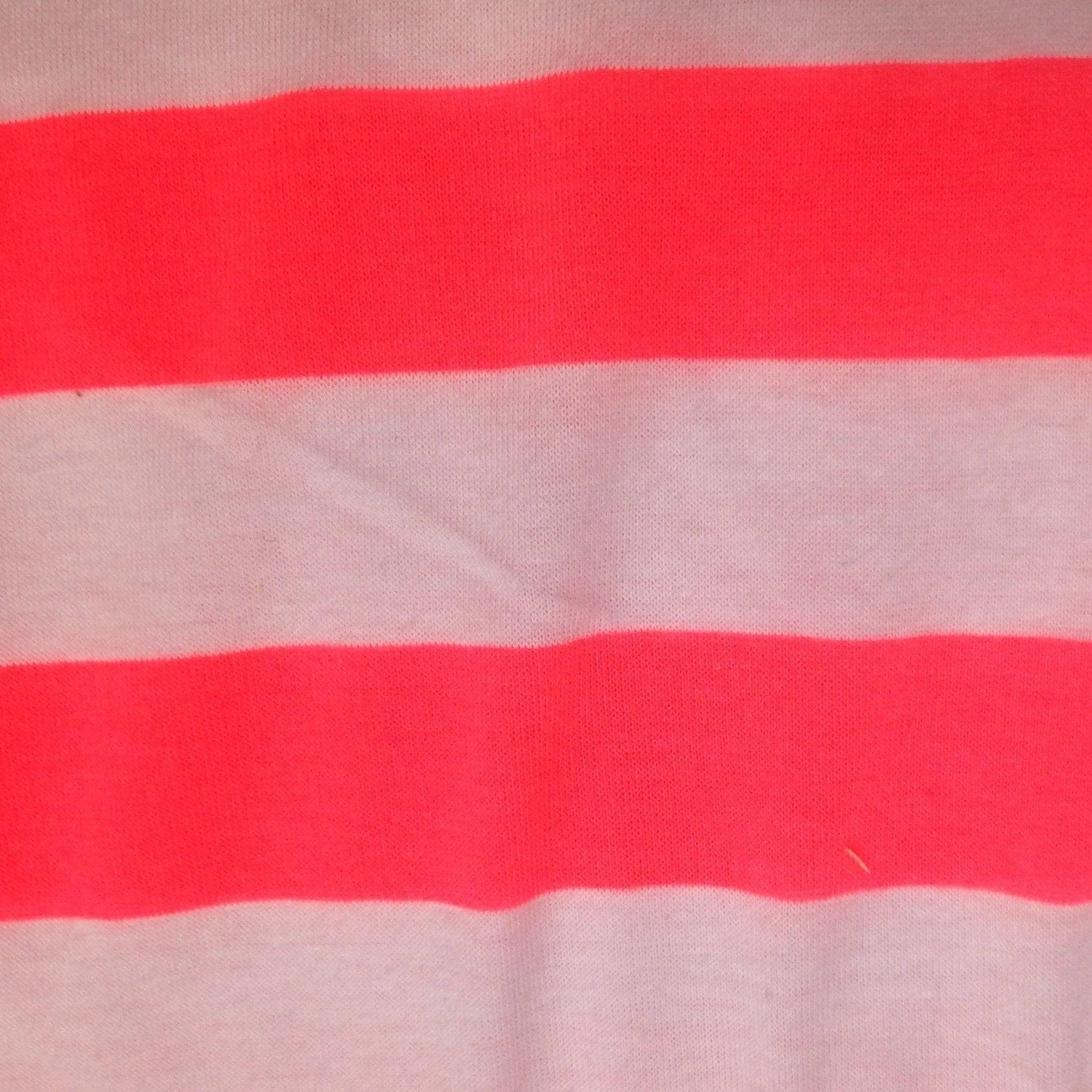 Hot Coral and White 1 1/4" Stripes on Cotton/Poly Jersey