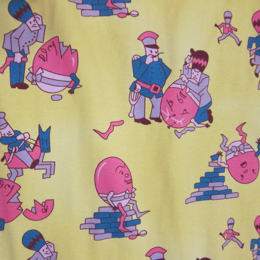 Humpty Dumpty on Yellow Cotton/Spandex Jersey Fabric - Nature's Fabrics