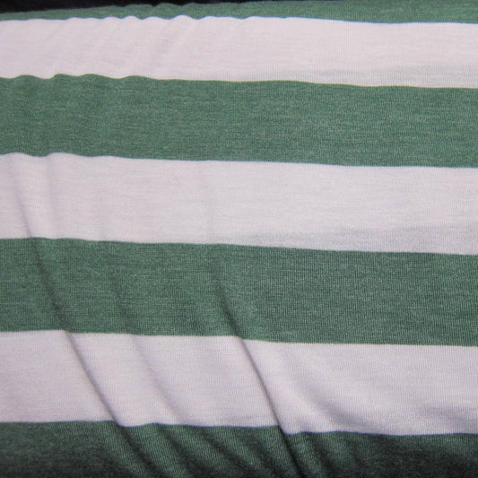 Hunter Green and White Stripe on White Cotton/Poly Jersey