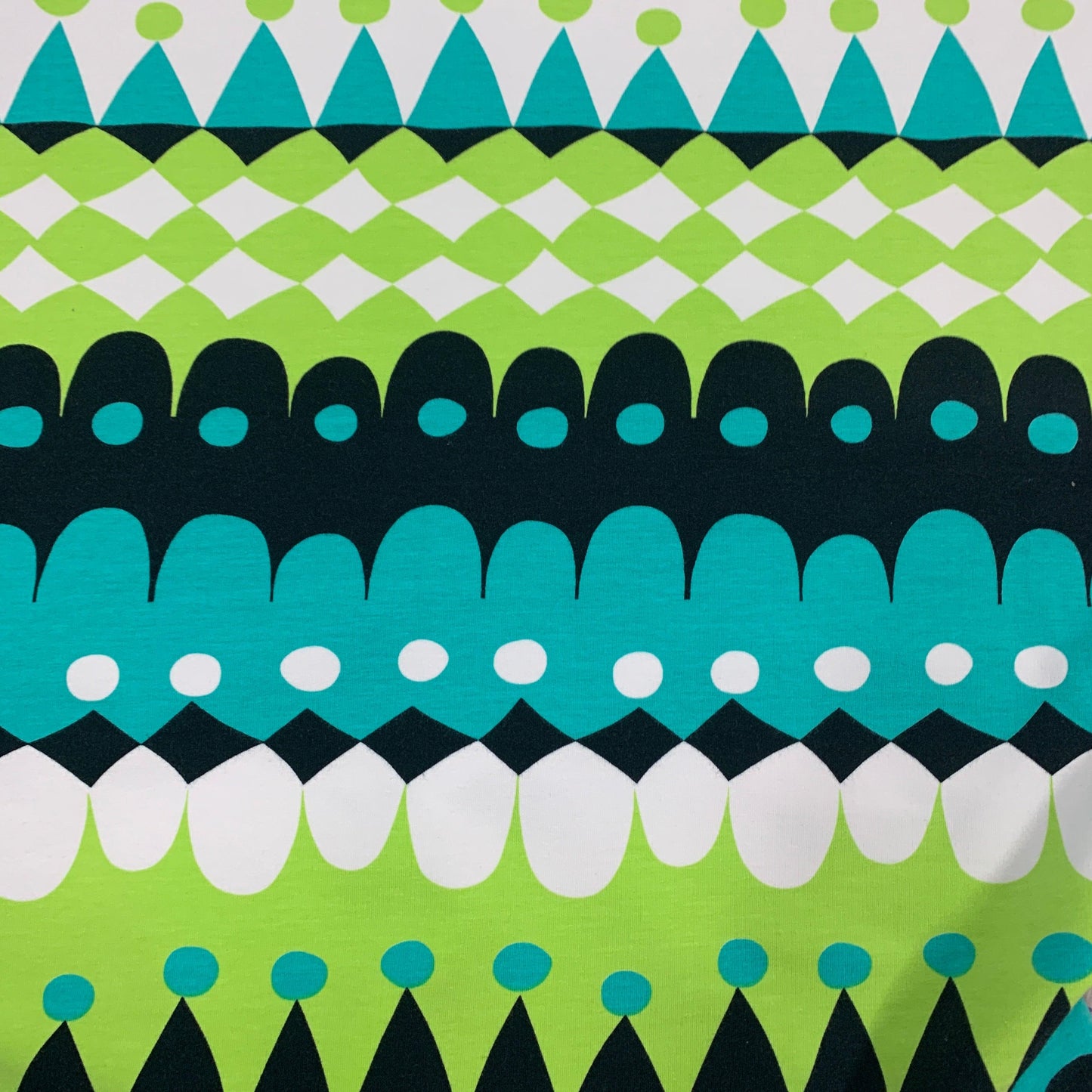 Jussi Turquoise and Green on Organic Cotton/Spandex French Terry Fabric - Nature's Fabrics