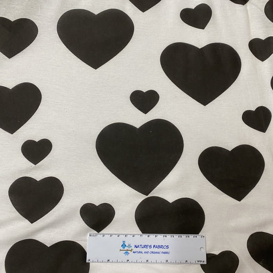 Large Black Hearts on White Cotton Jersey - Nature's Fabrics