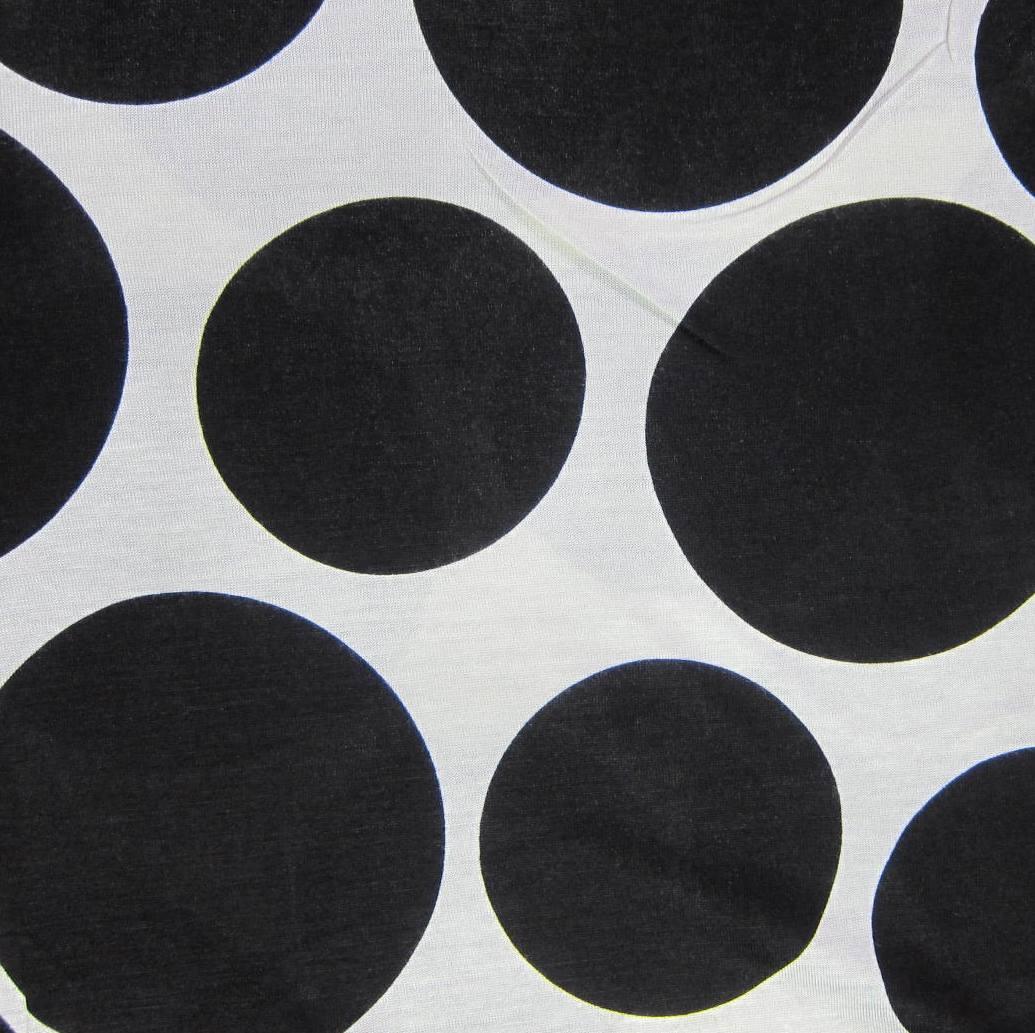 Large Black Multi Size Dots on White Cotton/Poly Jersey
