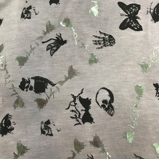 Life and Death on Gray Cotton/Spandex Jersey Fabric - Nature's Fabrics
