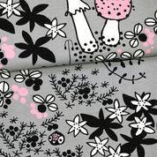 Light Pink Mosspath on Gray Organic Cotton/Spandex Jersey Fabric - Nature's Fabrics