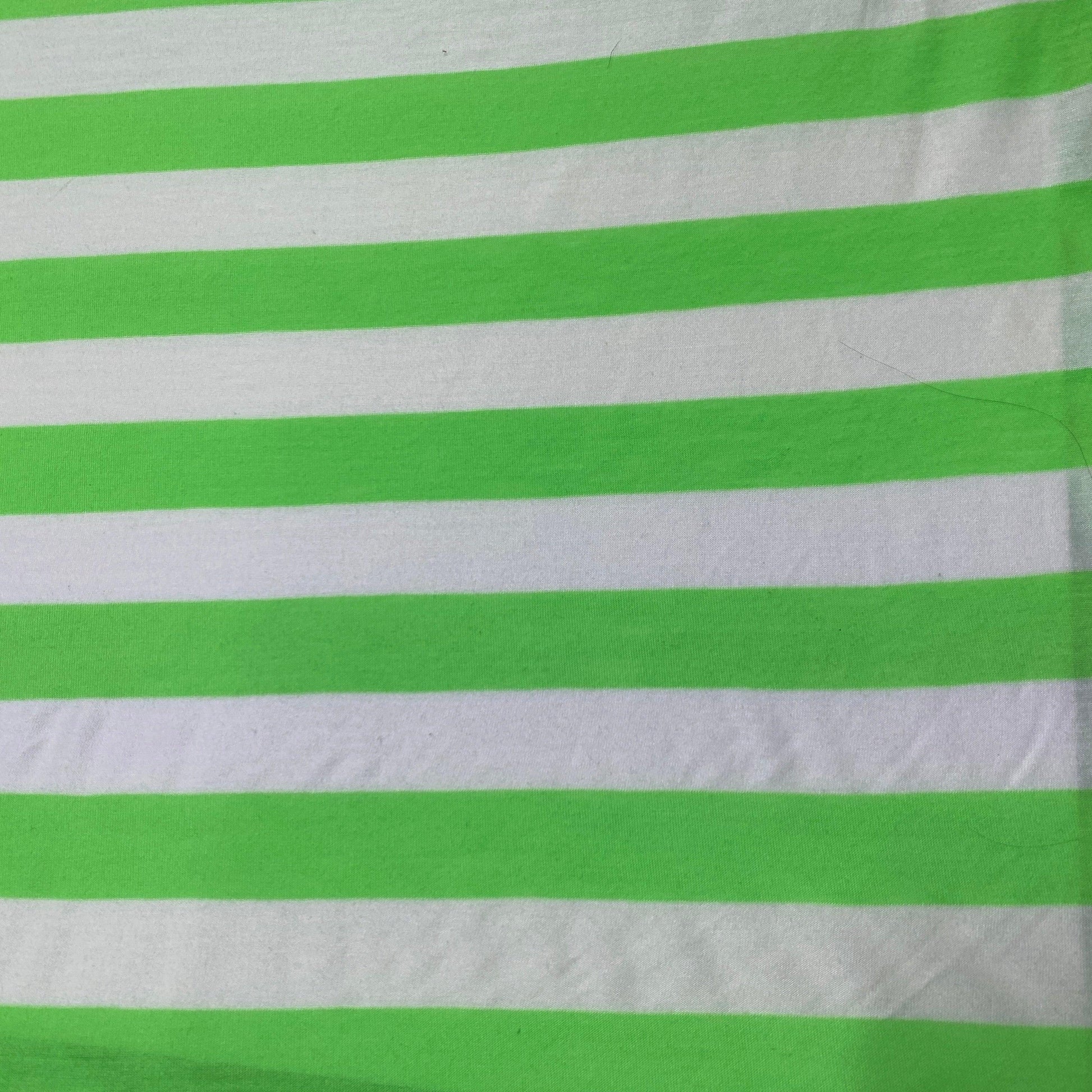 Lime and Natural 1" Stripes on Cotton/Poly Jersey Fabric - Nature's Fabrics