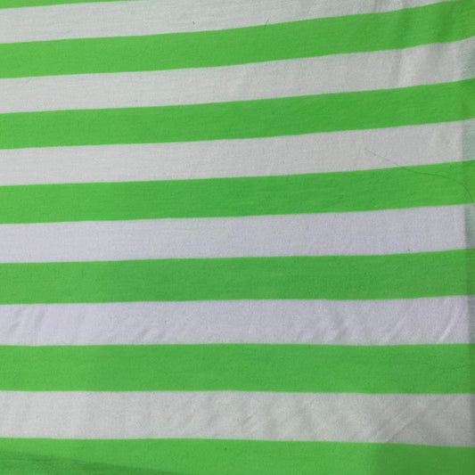 Lime and Natural 1" Stripes on Cotton/Poly Jersey Fabric - Nature's Fabrics