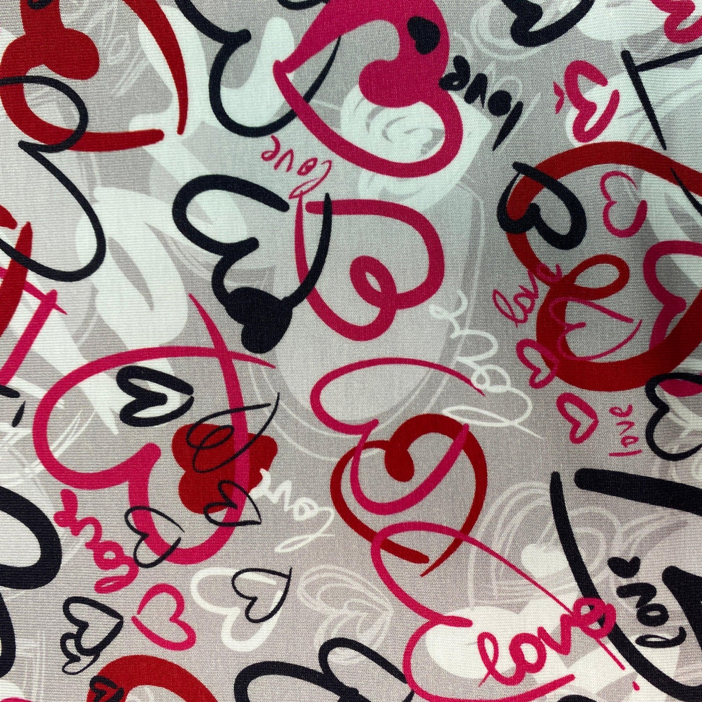 Love Hearts on Gray Bamboo/Spandex Jersey Fabric - Nature's Fabrics