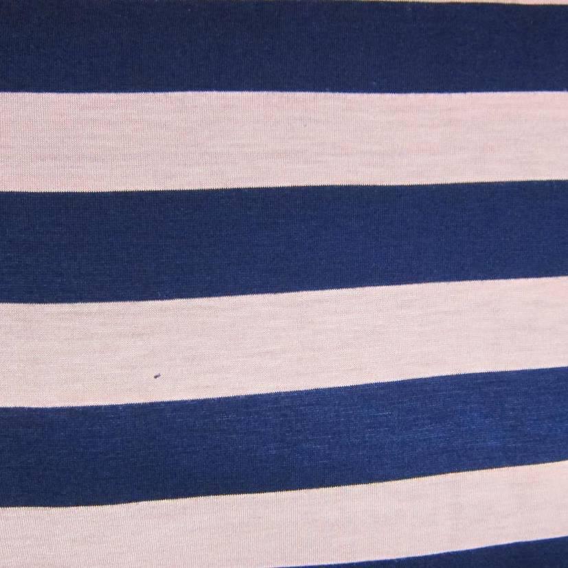 Mauve and Navy 1 1/4" Stripe on Cotton/Spandex Jersey