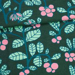 Mint Lingonberry on Dark Green Organic Cotton/Spandex Jersey Fabric - Nature's Fabrics