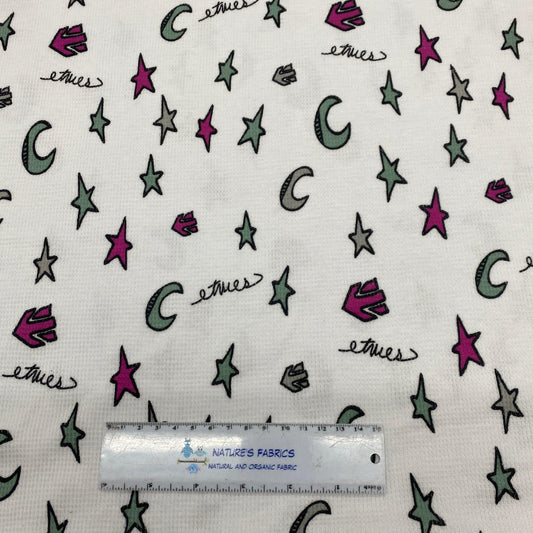 Moon and Stars on White Cotton Thermal Fabric - Nature's Fabrics