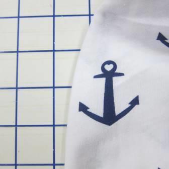Navy Anchors on White Cotton Jersey