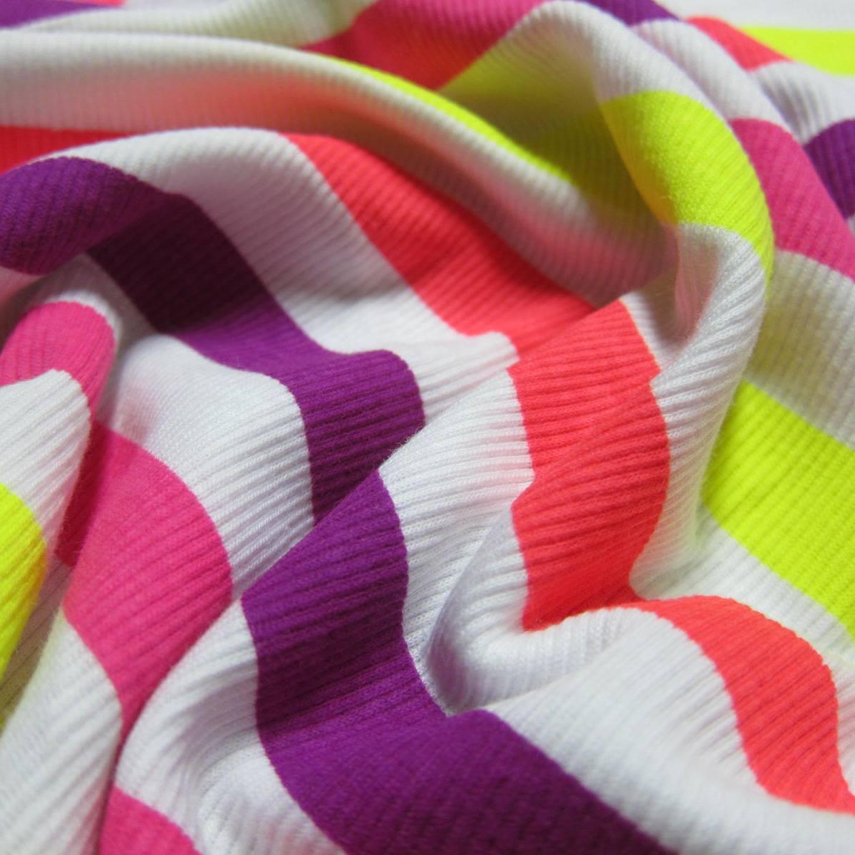 Neon Rainbow Stripe 2x2 Cotton Rib Fabric - Nature's Fabrics
