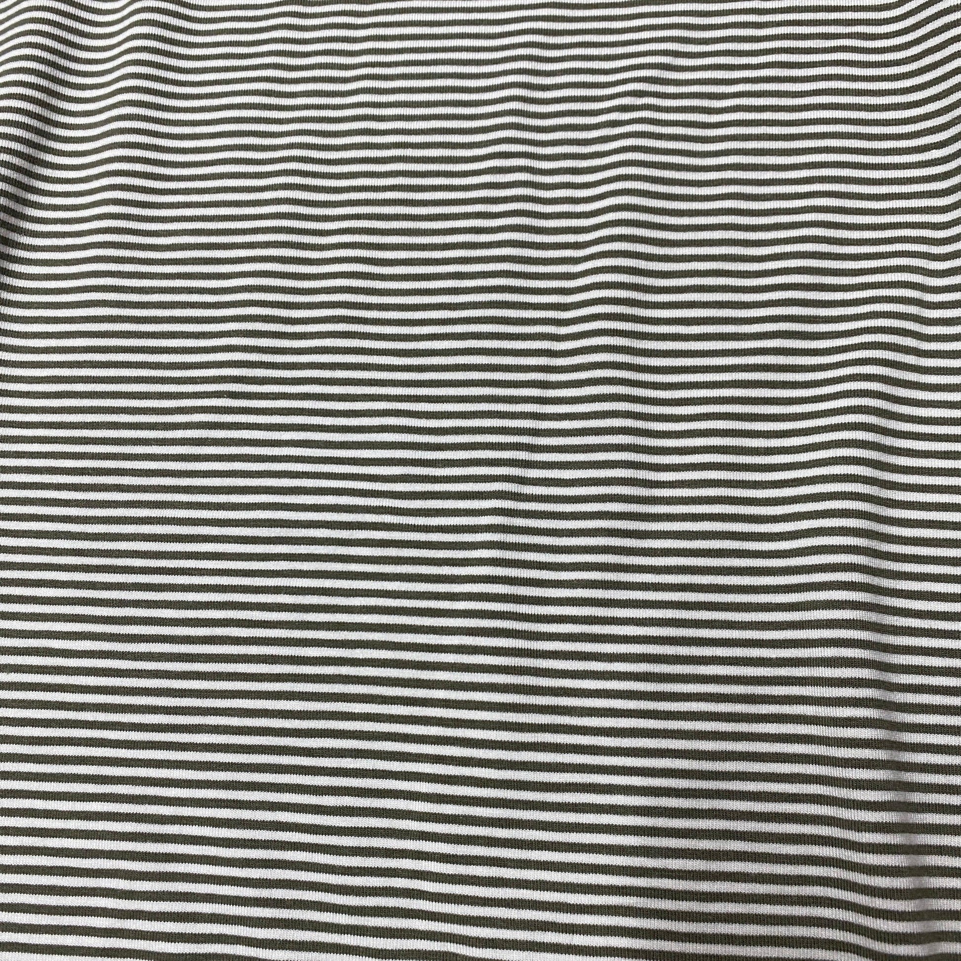 Olive and White 2mm Stripes on Bamboo/Spandex Jersey Fabric - Nature's Fabrics