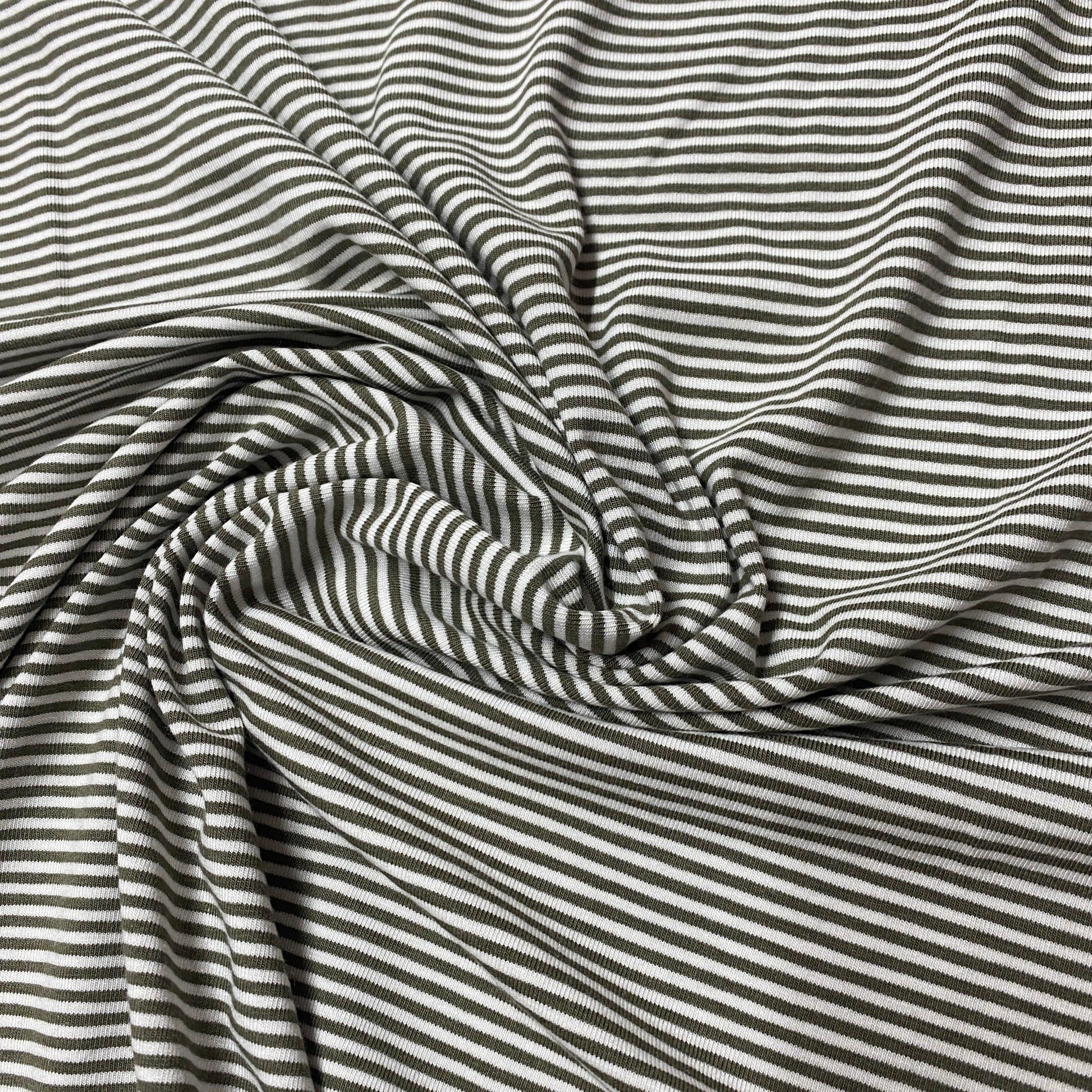 Olive and White 2mm Stripes on Bamboo/Spandex Jersey Fabric - Nature's Fabrics