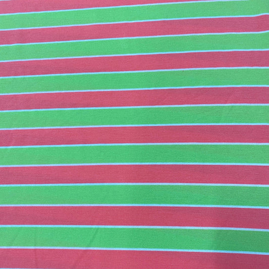 Orange and Lime 1" Stripes on Cotton/Spandex Jersey Fabric - Nature's Fabrics
