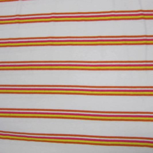 Orange Pink and Yellow Stripe on White Cotton Jersey Fabric - Nature's Fabrics