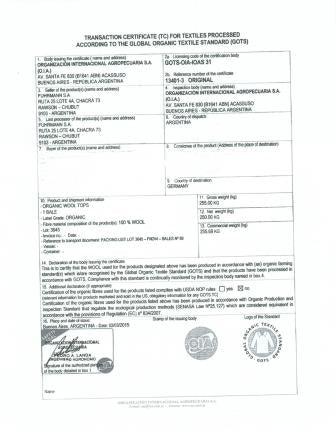 Organic Certificate for Wool Interlock