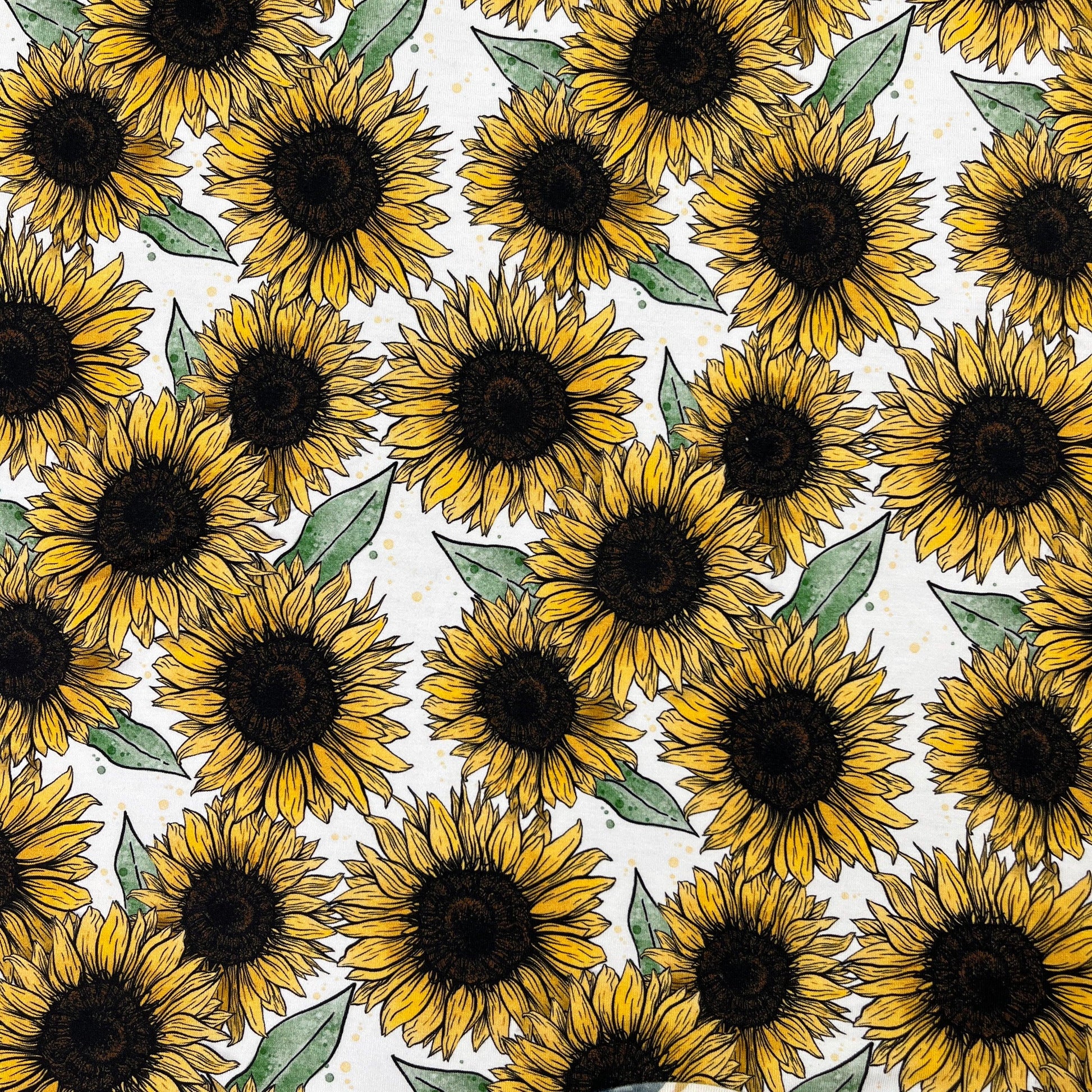 Painted Sunflowers on Bamboo/Spandex Jersey Fabric - Nature's Fabrics