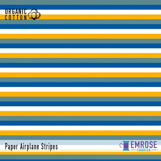 Paper Airplane Yellow Stripe on Organic Cotton/Spandex Jersey Fabric - Nature's Fabrics