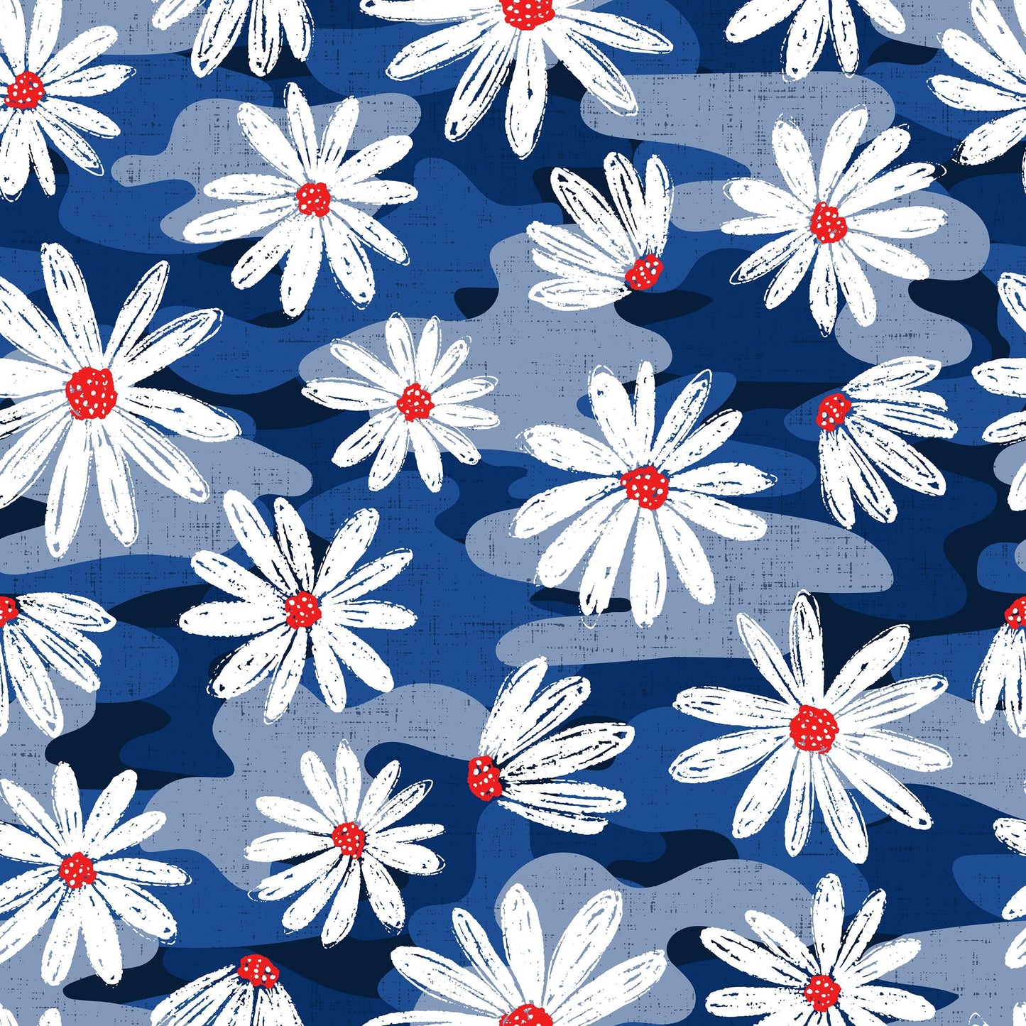 Patriotic Daisies on Bamboo/Spandex Jersey Fabric - Nature's Fabrics